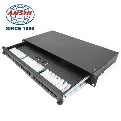 1U 24 পোর্ট Cat5e UTP RJ45 প্যাচ প্যানেল অপসারণযোগ্য ড্রয়ার সহ, কালো র্যাক মাউন্ট নেটওয়ার্ক প্যাচ প্যানেল